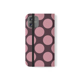 iPhone 12 Mini plånboksskal i veganskt läder – Pink Plum Polka Dot-design