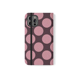 iPhone 12 Pro plånboksskal i veganskt läder – Pink Plum Polka Dot-design