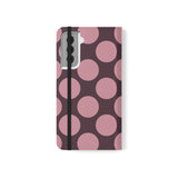 Samsung Galaxy S21 Plånboksfodral i veganskt läder – Pink Plum Polka Dot Design