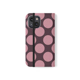 iPhone 13 Mini plånboksskal i veganskt läder – Pink Plum Polka Dot-design