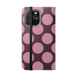 iPhone 14 Pro Max-plånboksfodral i veganskt läder – design med rosa plommon och Polka Dot