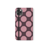 iPhone 11 Pro Max plånboksskal i veganskt läder – Pink Plum Polka Dot-design