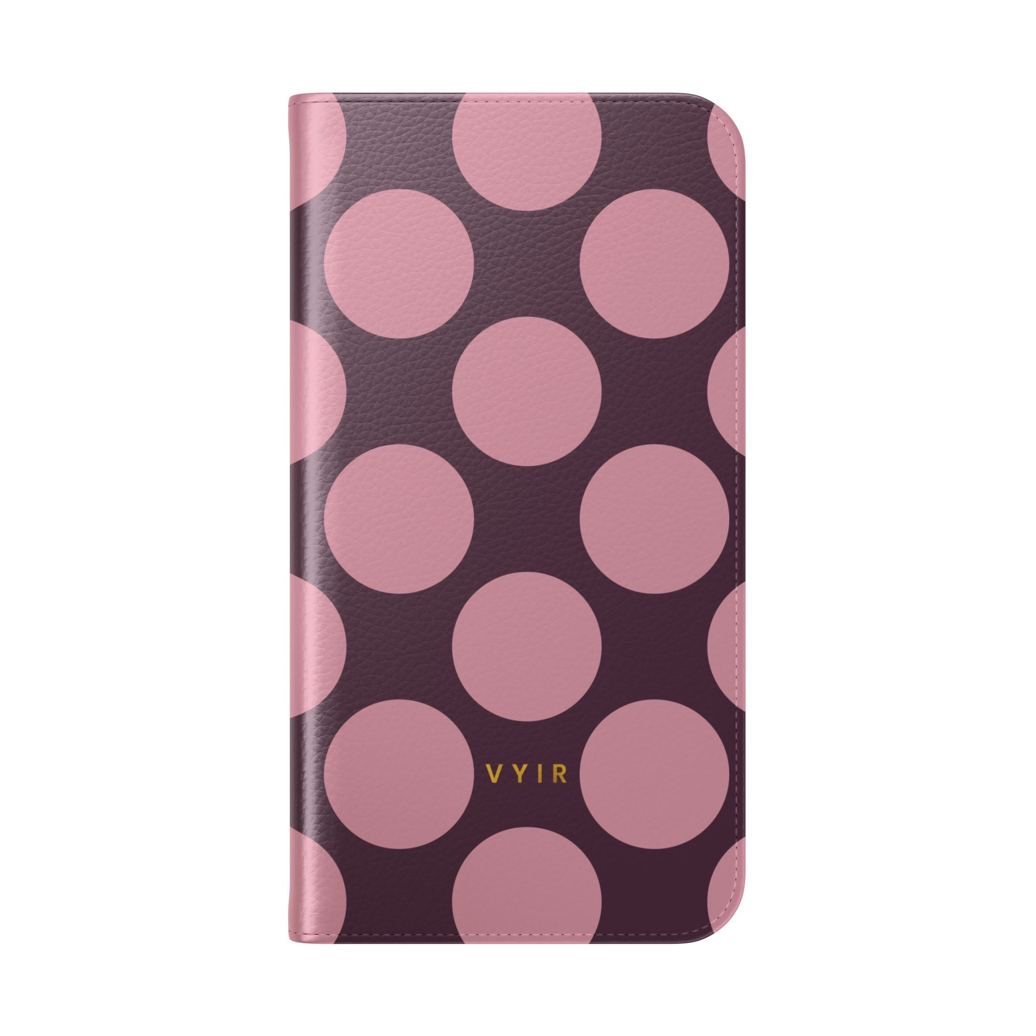 iPhone 15 Pro Max Vegan Leather Wallet Case – Pink Plum Polka Dot Design - VYIR