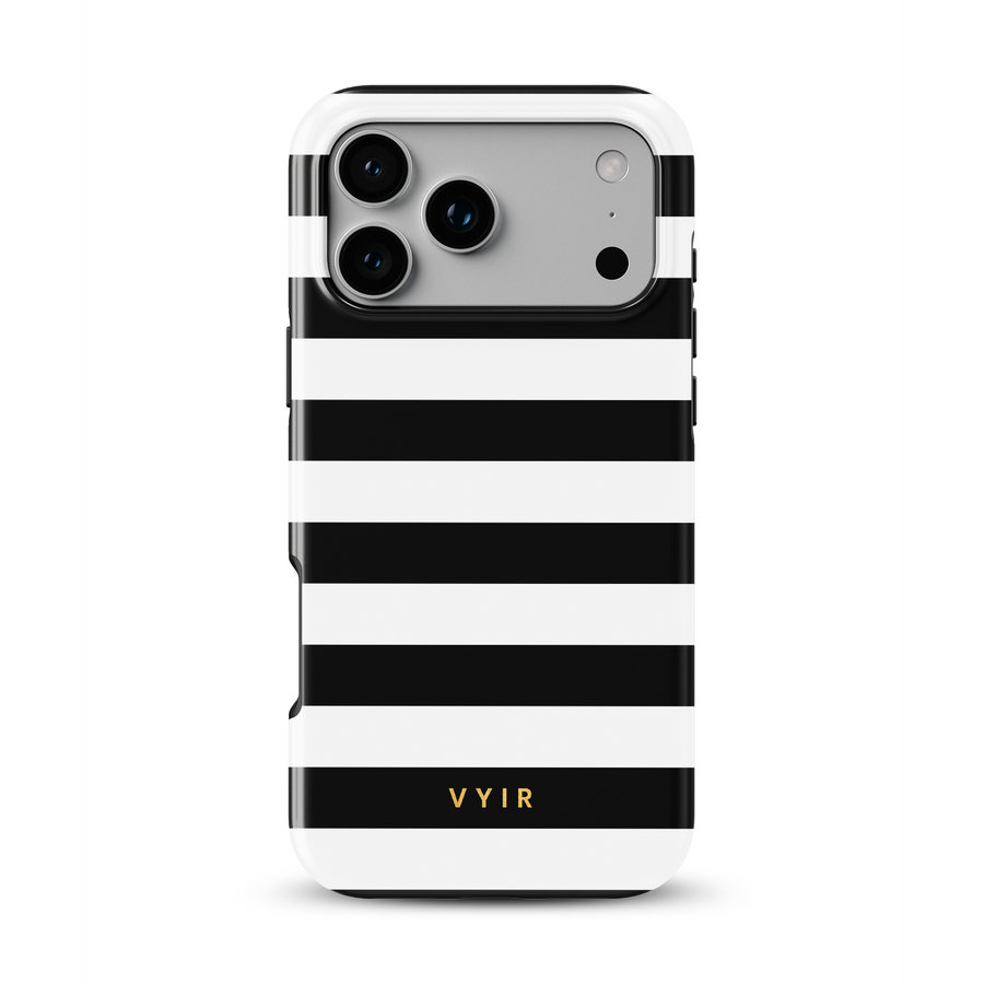 Horizontal Stripes, svart och vitt - Tough MagSafe iPhone Mobilskal