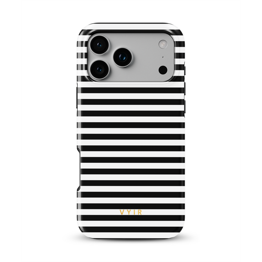Horizontal Stripes, Pinstripe svart och vitt - Tough MagSafe iPhone Mobilskal