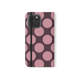 iPhone 13 Pro Max plånboksskal i veganskt läder – Pink Plum Polka Dot-design