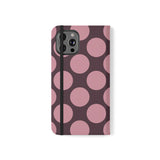 iPhone 12 Pro Max plånboksskal i veganskt läder – Pink Plum Polka Dot-design