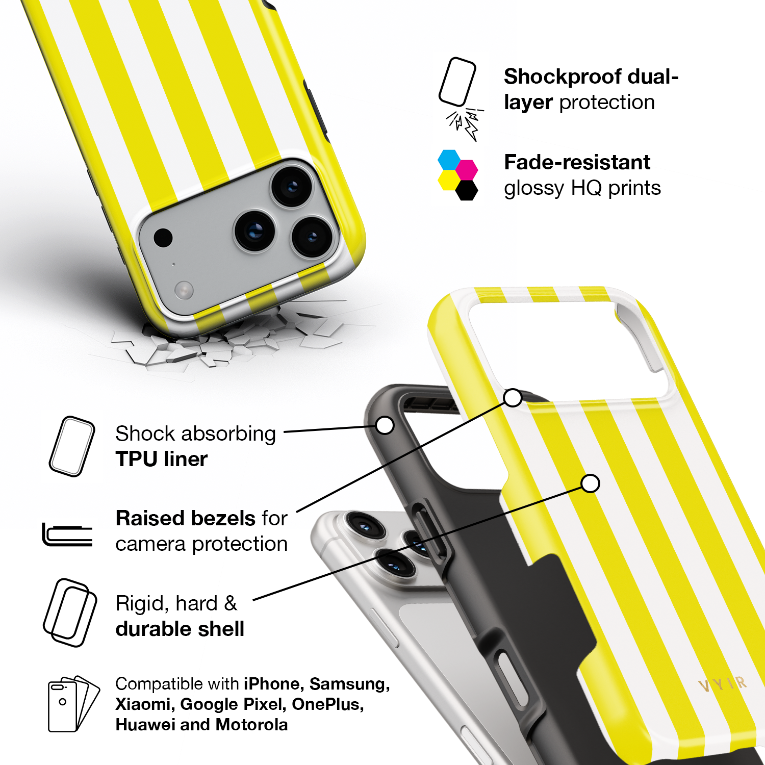 Vertical Stripes, Citrus - Shockproof Phone Case - VYIR