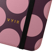 iPhone 15 Pro Max Vegan Leather Wallet Case – Pink Plum Polka Dot Design - VYIR