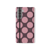 Samsung Galaxy S21 Plus Plånboksfodral i veganskt läder – Pink Plum Polka Dot Design