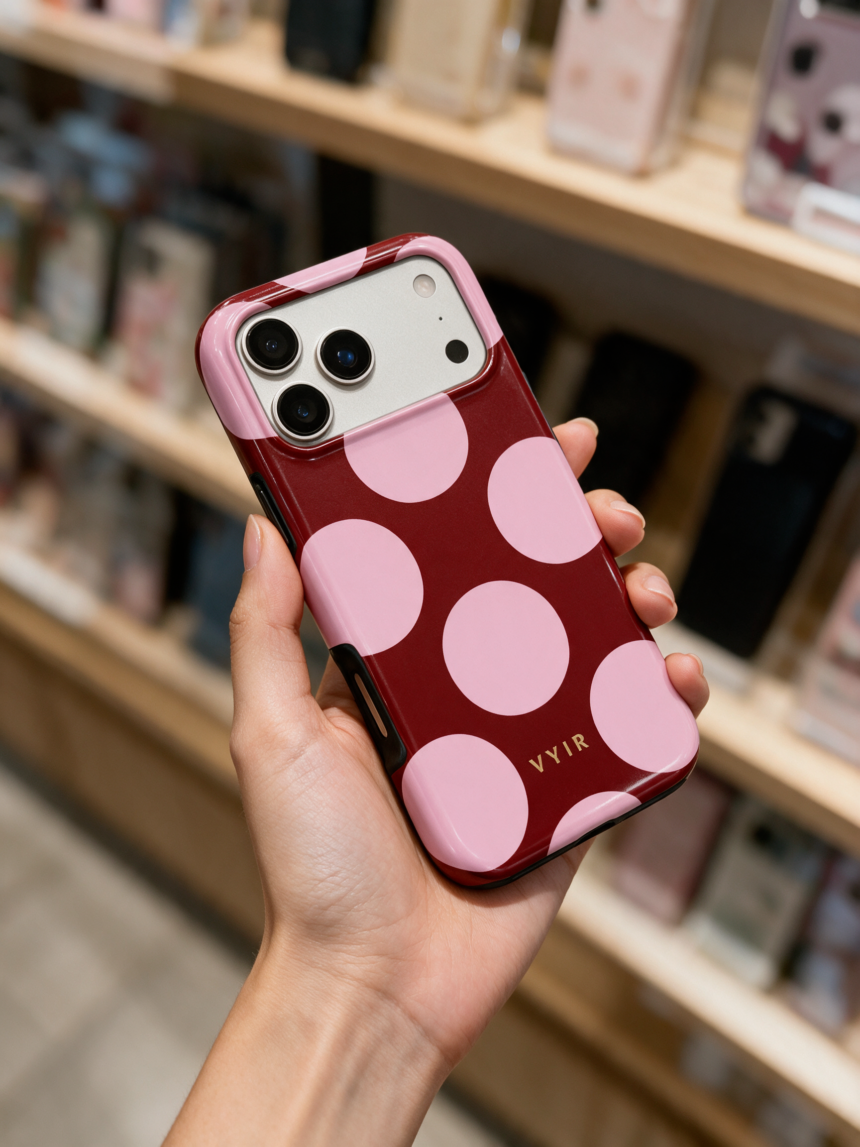 Large Polka Dots, Burgundy Pink - Tough Mobilskal