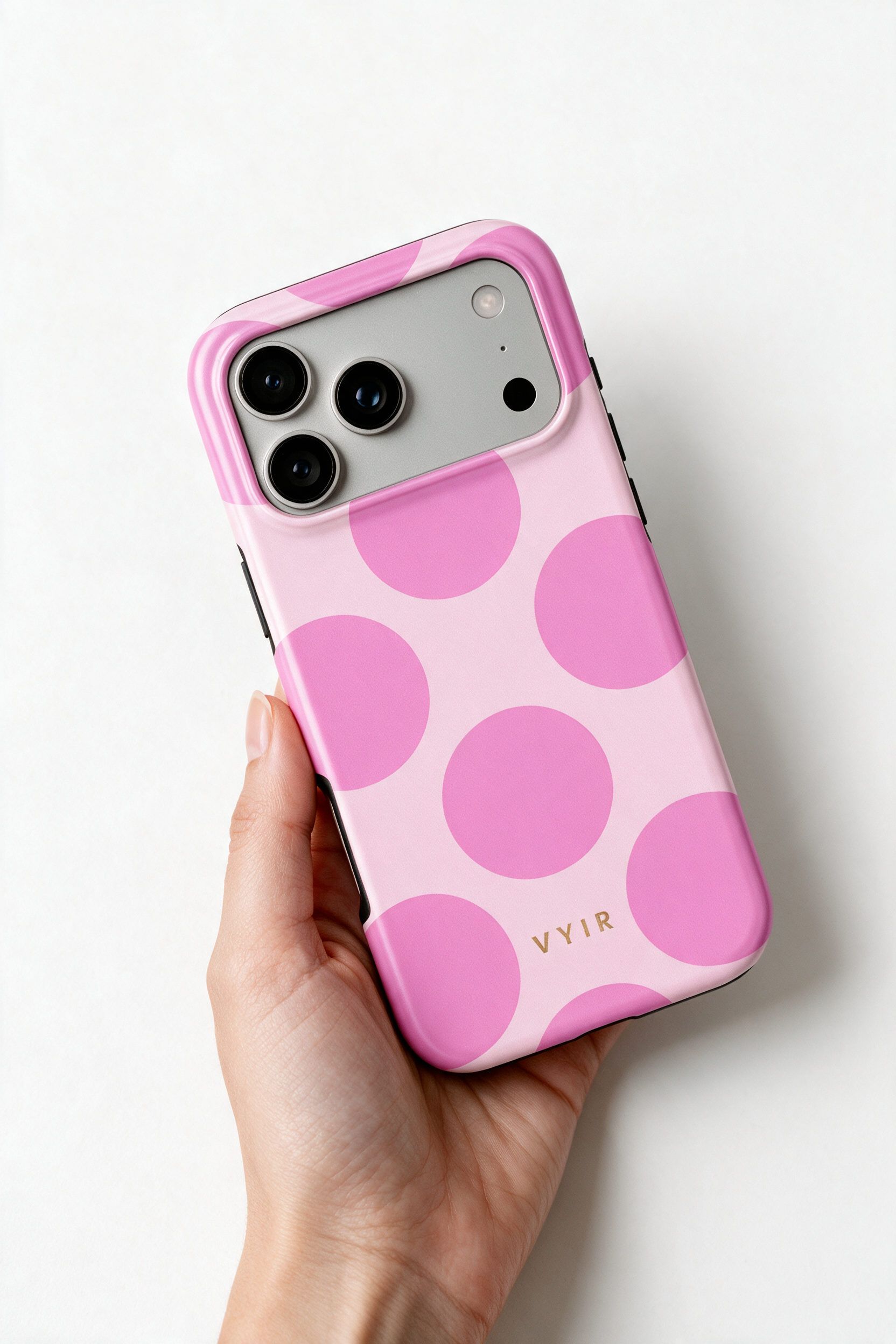 Large Polka Dots, Bubbly Pink - Tough Mobilskal