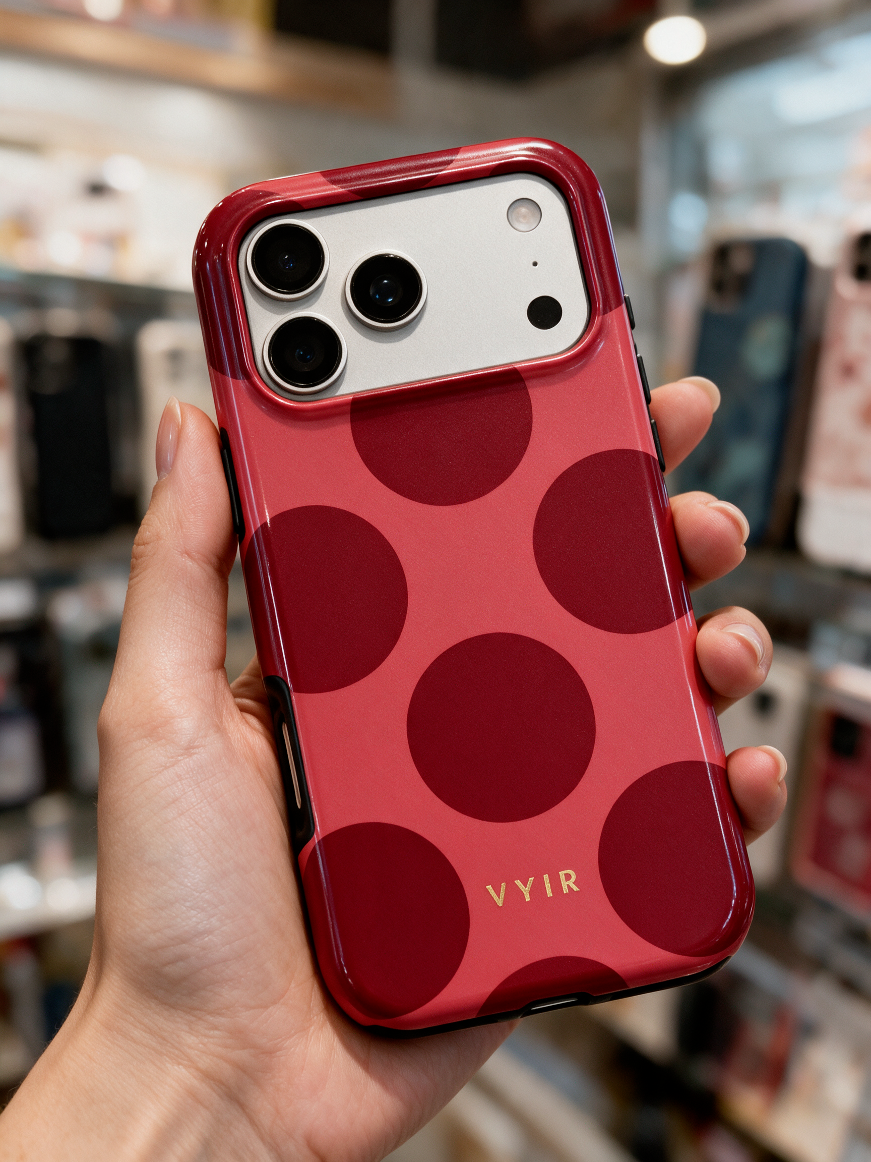 Large Polka Dots, Crimson Red - Tough MagSafe iPhone Skal